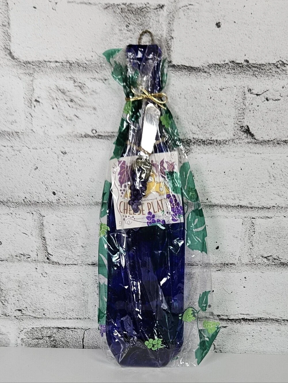 Handcrafted Recycled Blue Glass Wine Bottle Cheese Platter Serving Tray
